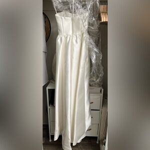 Mikado high low dress white